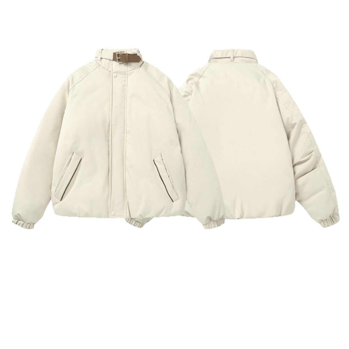Women Quilted Boxy Bomber with high-collar buckle and diagonal zip pockets EVA-US