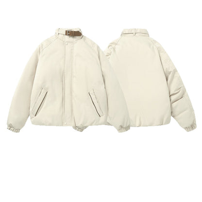 Women Quilted Boxy Bomber with high-collar buckle and diagonal zip pockets EVA-US