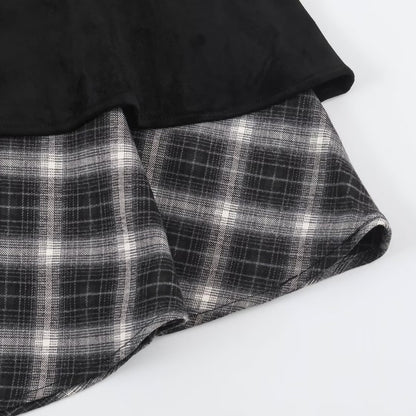 Women's asymmetrical layered skirt with faux leather overlay and checked chiffon ruffle EVA-US