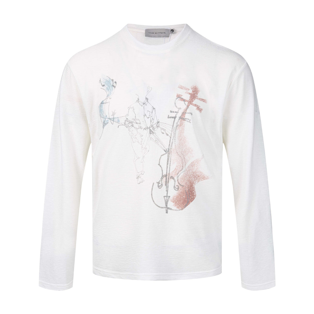 Women's fine structured long sleeve T-shirt with round neck and delicate graphic print EVA-US