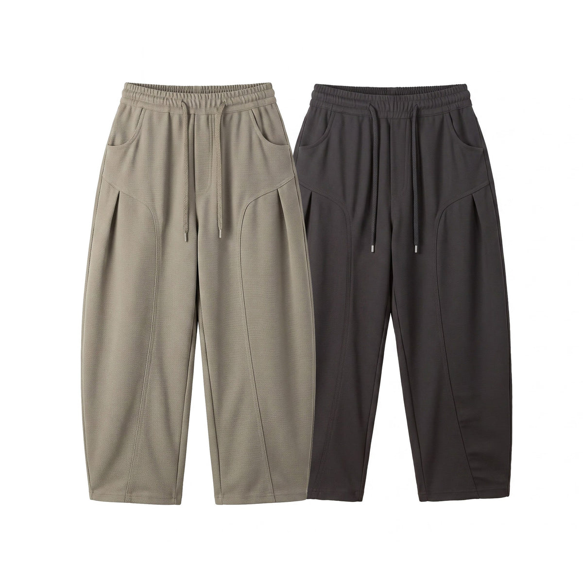 Women's Cropped Jogging Pants in Relaxed Fit with Drawstring and Decorative Seams EVA-US