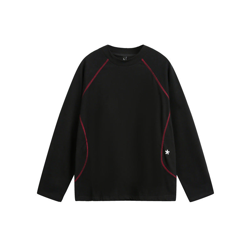 Unisex Relaxed-Fit Long Sleeve Shirt with Crew Neck, Contrasting Flatlock Seams and Soft Loopback Finish EVA-US