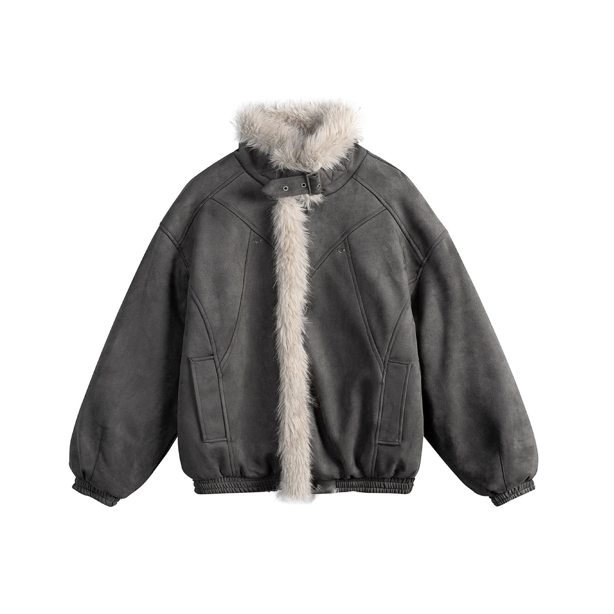 Ladies short cut velour imitation bomber jacket with teddy trim and adjustable neck strap EVA-US