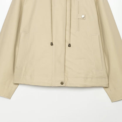 Women's Short Hooded Jacket with Drawstring, Concealed Snap Placket and Patch Pockets EVA-US