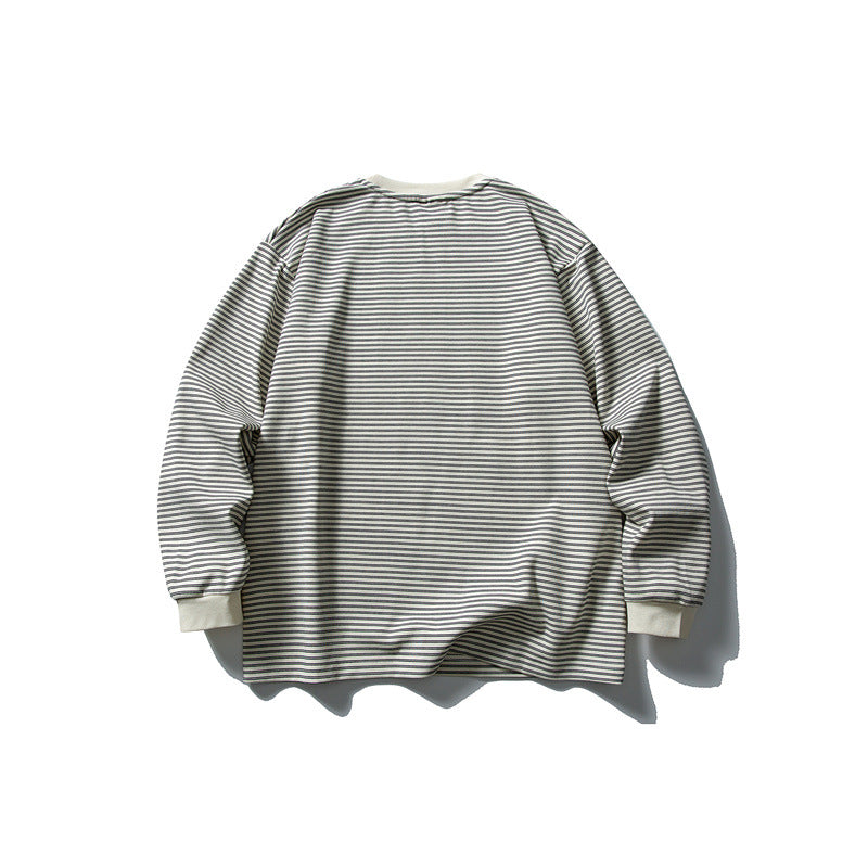 Unisex Oversize Longsleeve in Navy Look with fine striped texture and ribbed collar EVA-US
