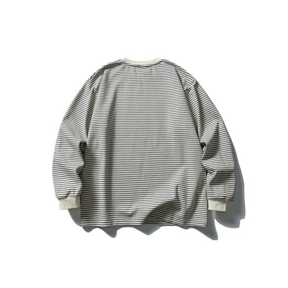 Unisex Oversize Longsleeve in Navy Look with fine striped texture and ribbed collar EVA-US
