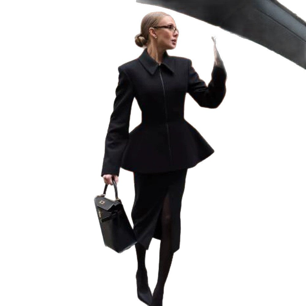 Women's fitted zip blazer with peplum & structured shoulder EVA-US