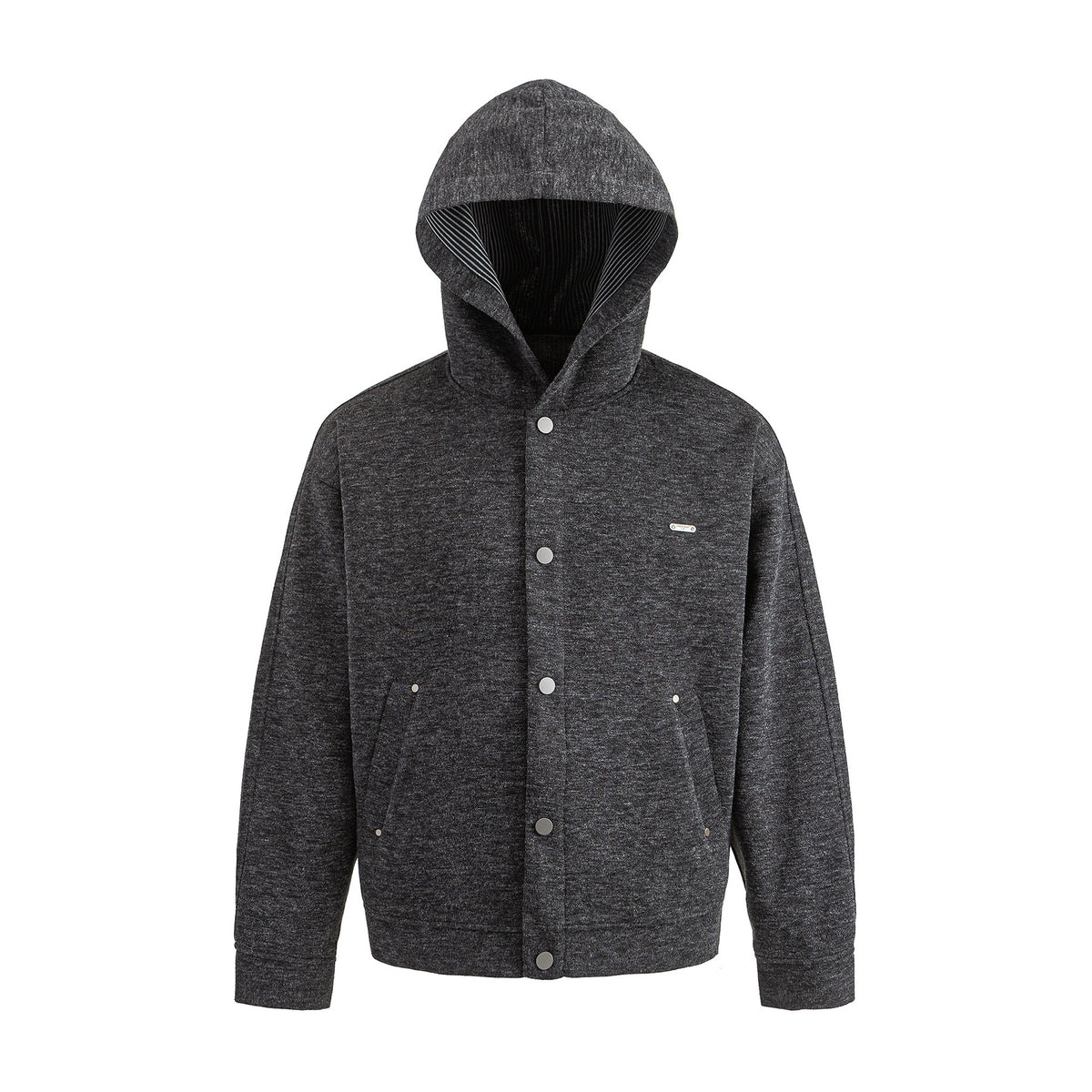 Unisex Short Cut Boxy Hoodie Jacket made of Sweat with Snap Placket and Side Pockets EVA-US