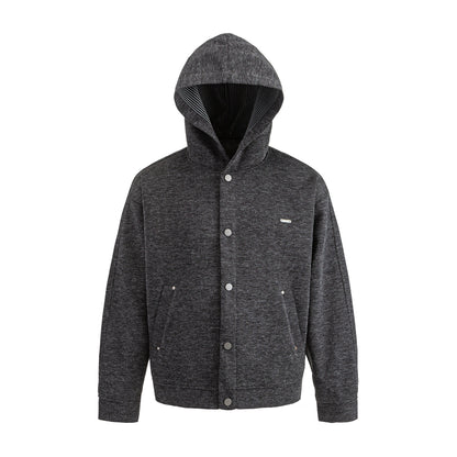 Unisex Short Cut Boxy Hoodie Jacket made of Sweat with Snap Placket and Side Pockets EVA-US