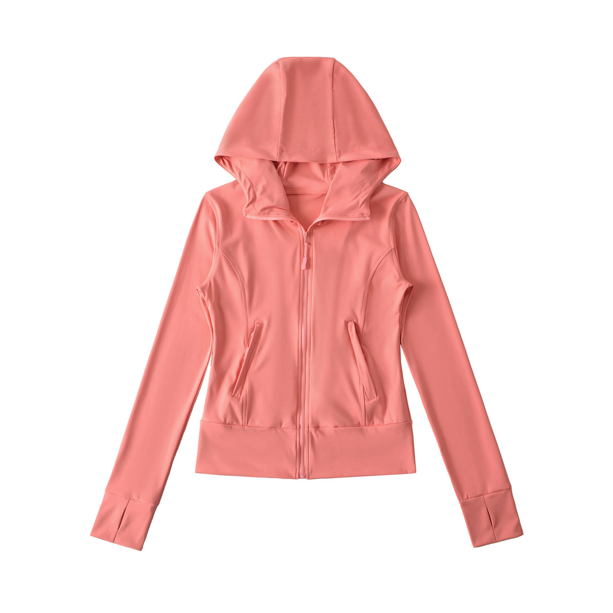 Women's Hooded Sports Jacket with Full Zip, Tailored Fit, and Integrated Zipper Pockets EVA-US