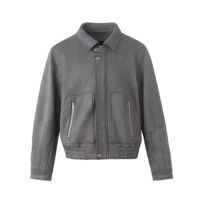 Men's short jacket in faux suede with stud appliqué and zip pockets EVA-US