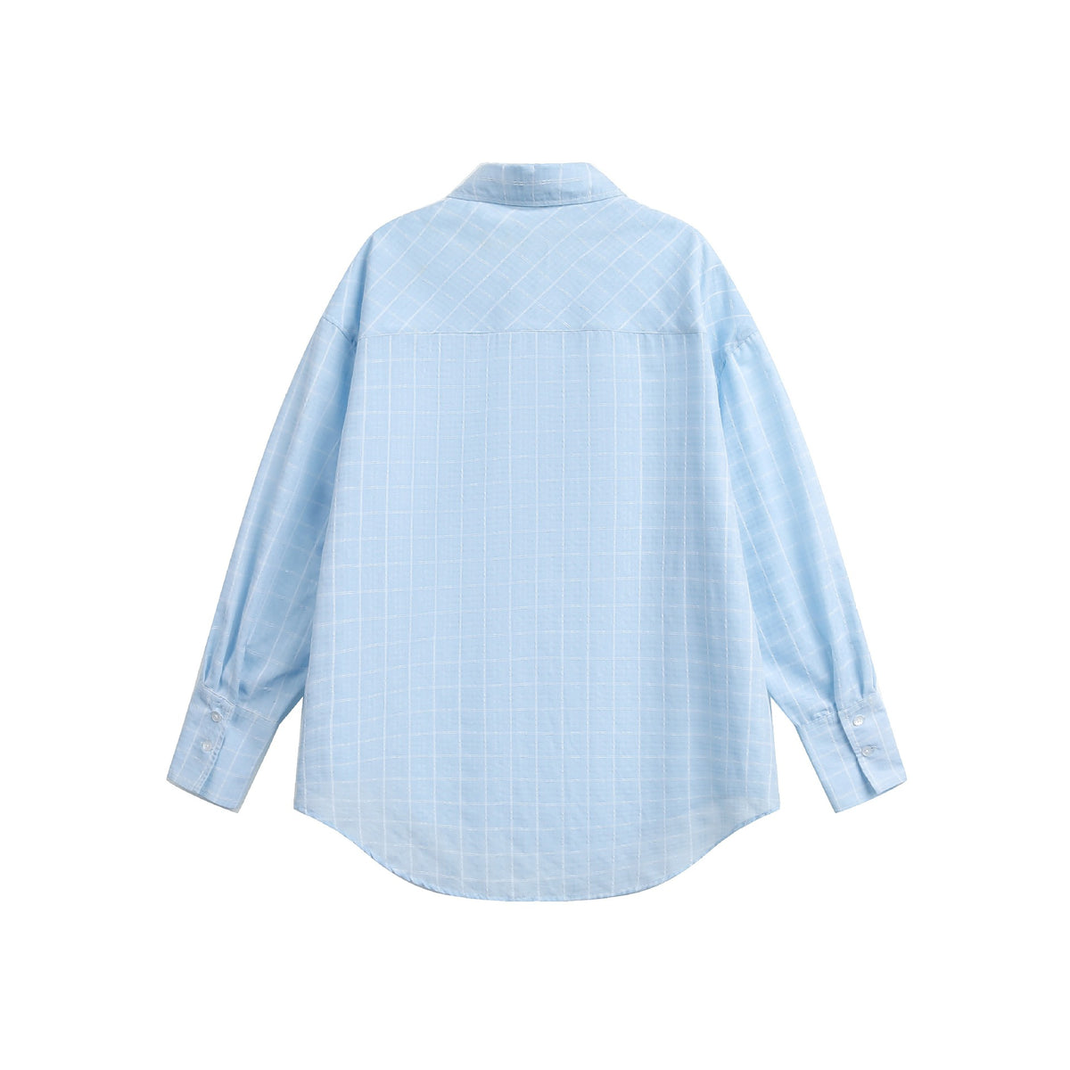 Women's oversized blouse with fine check pattern, drop shoulder and extended back section EVA-US