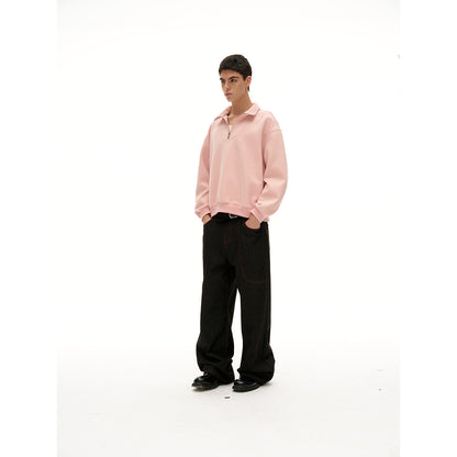 Women Oversize Halfzip Stand Collar Sweatshirt made of heavy cotton blend EVA-US