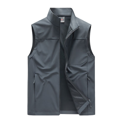 Men's softshell vest with windproof membrane, high collar and concealed zipper EVA-US