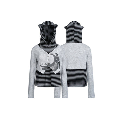 Women's layered look hoodie with striped bottom and short ribbed bolero EVA-US