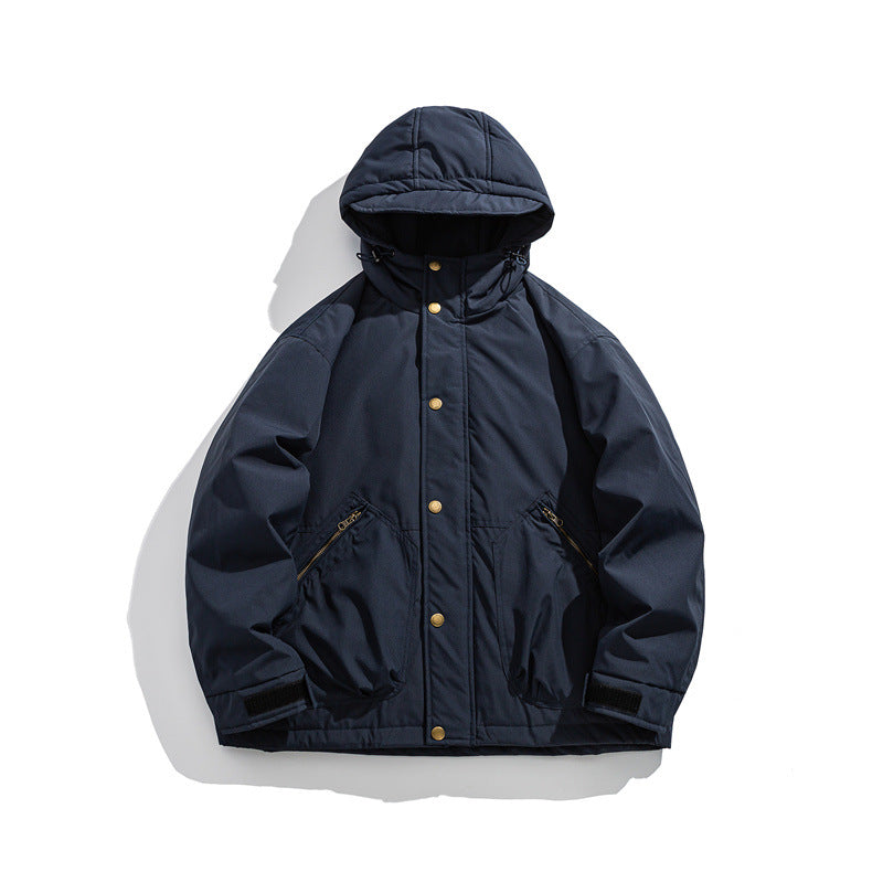 Men's short-cut weatherproof hybrid parka with hood, snap button placket and slanted zipper pockets EVA-US