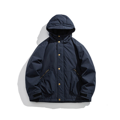 Men's short-cut weatherproof hybrid parka with hood, snap button placket and slanted zipper pockets EVA-US