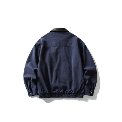 Men's short-cut boxy blouson with contrasting leather collar EVA-US
