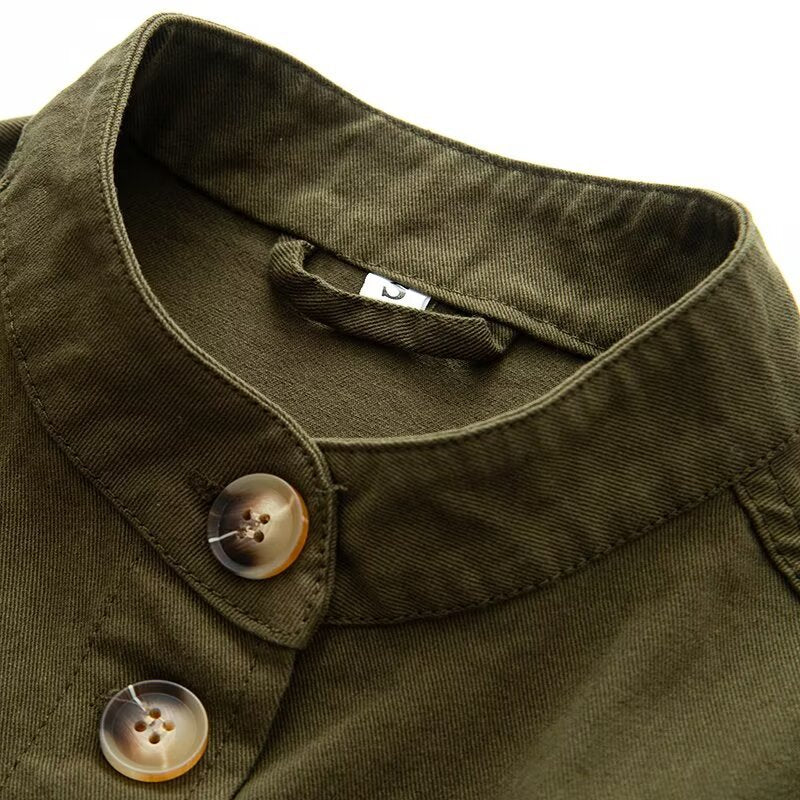 Women's short jacket with stand-up collar, boxy-cropped silhouette and patch pockets EVA-US