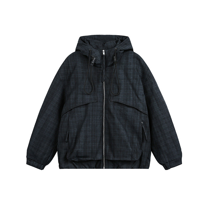 Unisex Oversize Utility Hoodie with checkered pattern and drawstring EVA-US
