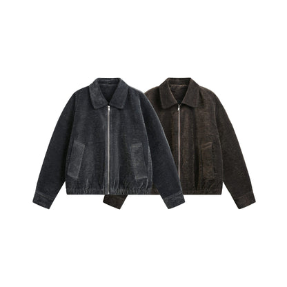 Unisex Boxy Bomber Jacket with Shirt Collar, Front Zipper and Flap Pockets EVA-US