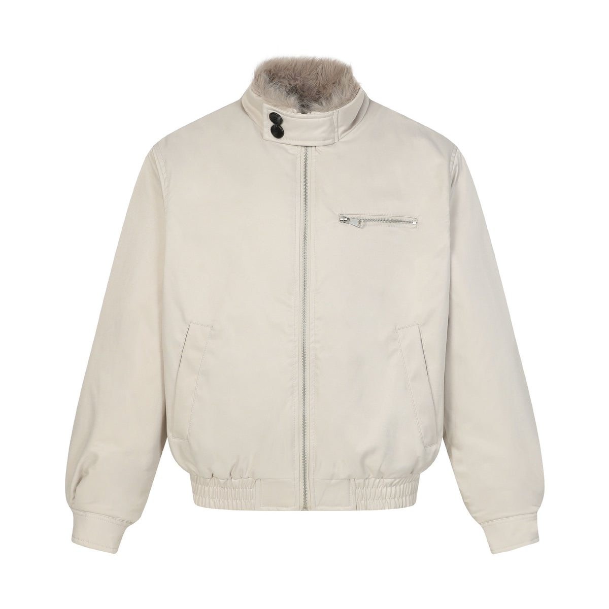 Men's short bomber-style jacket with quilted insulation and faux fur stand-up collar EVA-US