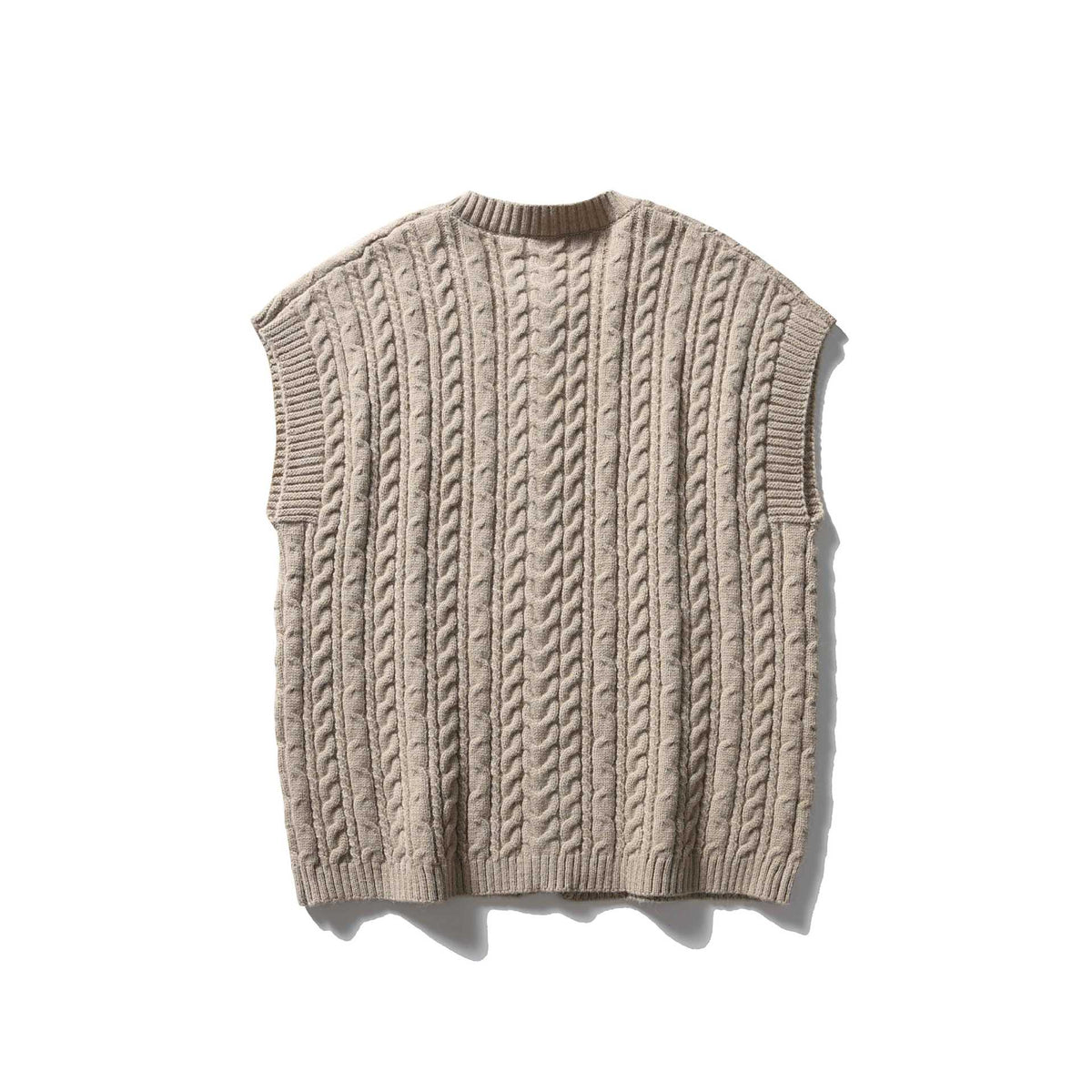 Women's Sleeveless Cable Knit Vest with Wooden Buttons and Ribbed Hem EVA-US