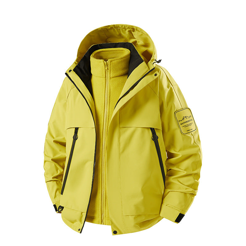 Men's three-piece waterproof outdoor jacket with removable hood and fleece inner jacket EVA-US
