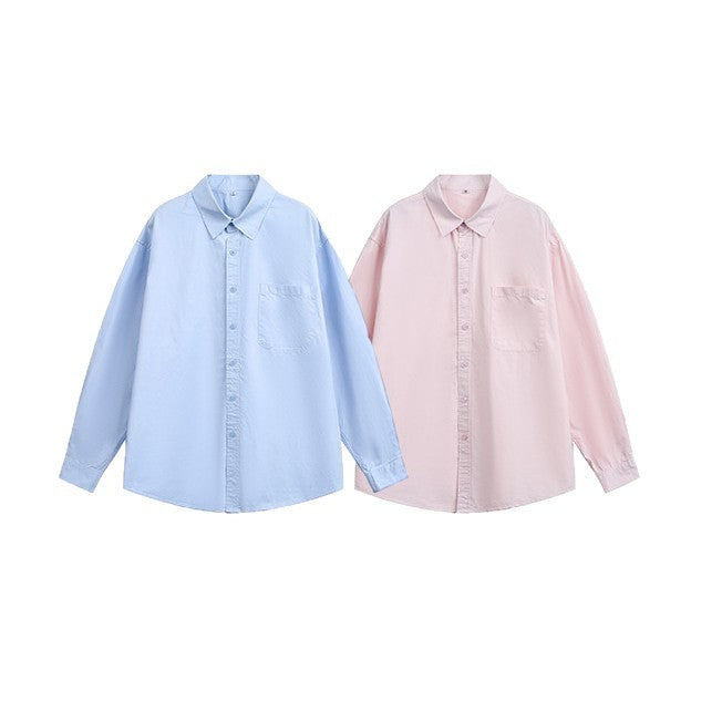 Women Oversize Casual Shirt with Drop Shoulder and Chest Pocket EVA-US
