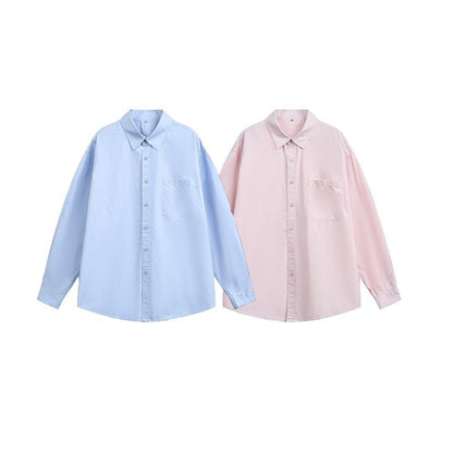 Women Oversize Casual Shirt with Drop Shoulder and Chest Pocket EVA-US