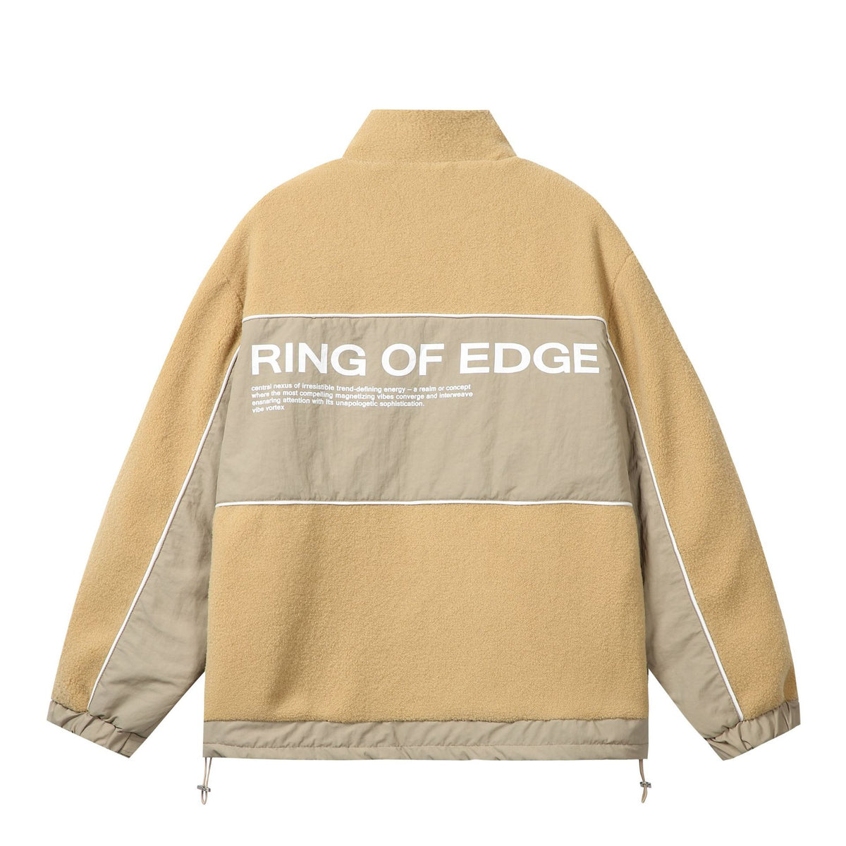 Unisex Oversize Fleece Field Jacket with Nylon Panels, High Stand-Up Collar and Drawstring EVA-US