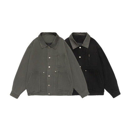 Men's Boxy Canvas Field Blouson with Snap Button Placket and Large Utility Pockets EVA-US
