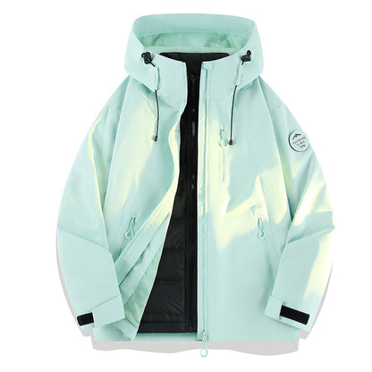 Women Lightweight Waterproof Hooded Jacket with Teddy Charm and Concealed Zipper Pockets EVA-US