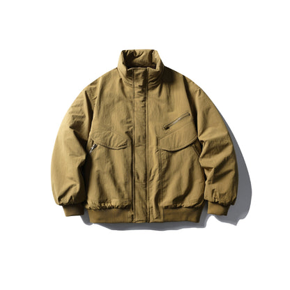 Men's Boxy Utility Bomber Jacket with High Stand-Up Collar, Concealed Front Placket and Zip Chest Pocket EVA-US