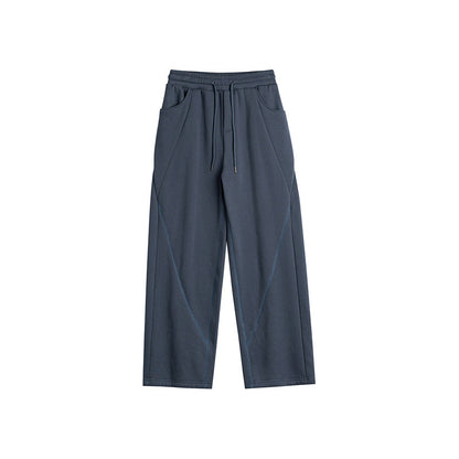Women's Wide Culotte Jogging Pants with Elastic Waistband, Drawstring, and Decorative Contrast Seams EVA-US
