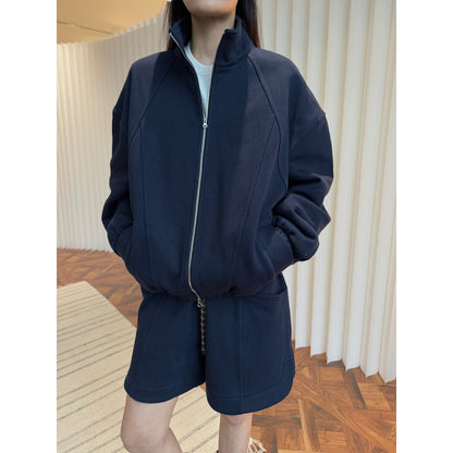 Women's Lounge Set consisting of sweatshirt with stand-up collar and drawstring shorts EVA-US