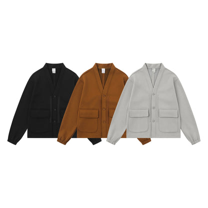 Unisex Oversize Sweat Jacket with Shawl Collar and Patch Pockets EVA-US