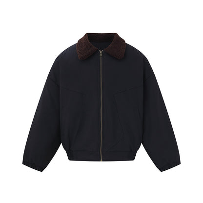 Unisex Boxy Blouson Jacket with Teddy Collar and Elastic Hem EVA-US