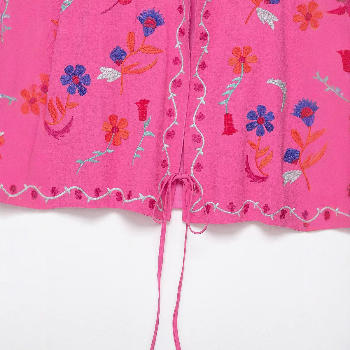 Women's Oversize Light Cotton Cardigan with Colorful Floral Embroidery EVA-US