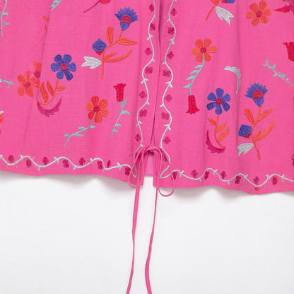 Women's Oversize Light Cotton Cardigan with Colorful Floral Embroidery EVA-US