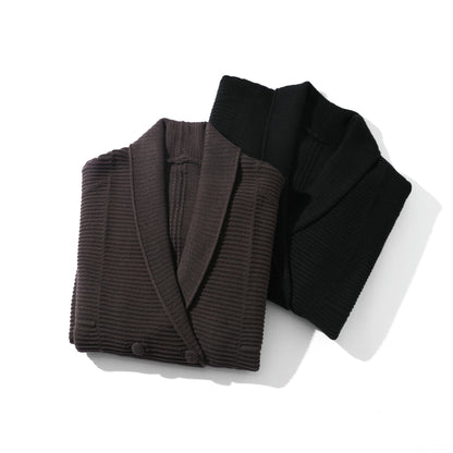 Women's Double-breasted Knit Cardigan with Shawl Collar and Structured Knit EVA-US