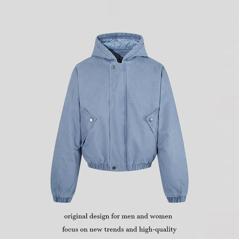Women short cropped boxy hoodie jacket with quilted hood lining, patch pockets and elastic hem EVA-US