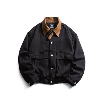 Men's robustly cut canvas blouson jacket with contrasting corduroy collar and double flap pockets EVA-US