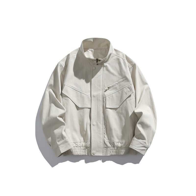 Men's Oversized Canvas Field Blouson with Utility Pockets and Stand-up Collar EVA-US