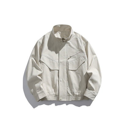 Men's Oversized Canvas Field Blouson with Utility Pockets and Stand-up Collar EVA-US