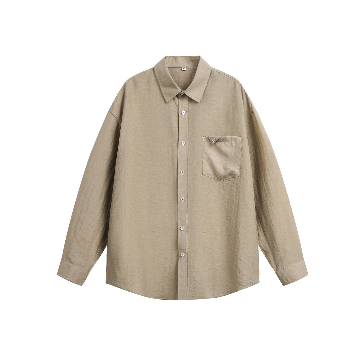 Women's Oversized Linen Blend Shirt Blouse with Large Kent Collar and Patch Breast Pocket EVA-US