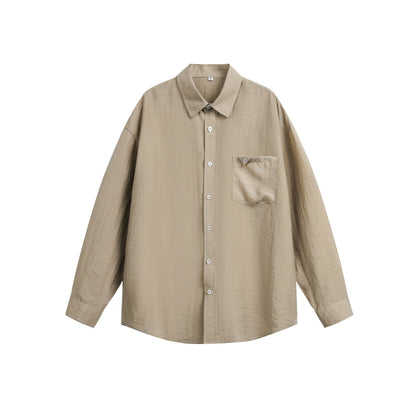 Women's Oversized Linen Blend Shirt Blouse with Large Kent Collar and Patch Breast Pocket EVA-US
