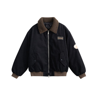 Unisex Boxy Bomber Jacket with Teddy Collar, Corduroy Look and Utility Pockets EVA-US