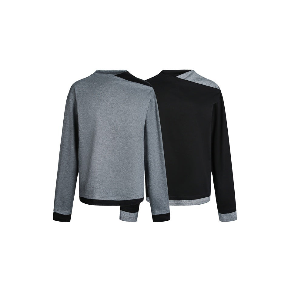 Women's long sleeve shirt with asymmetrical shoulder cutout and contrasting cuffs EVA-US