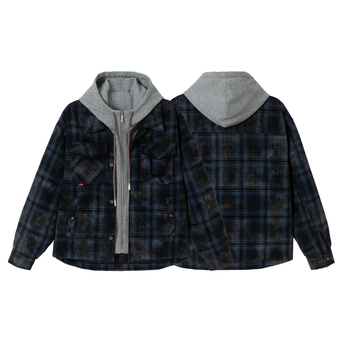 Men's checked layer shirt jacket with integrated hood inner jacket EVA-US